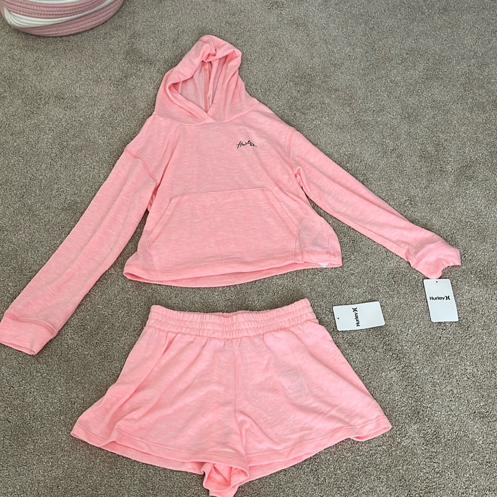 Pink Hurley Sweatshirt And Shorts